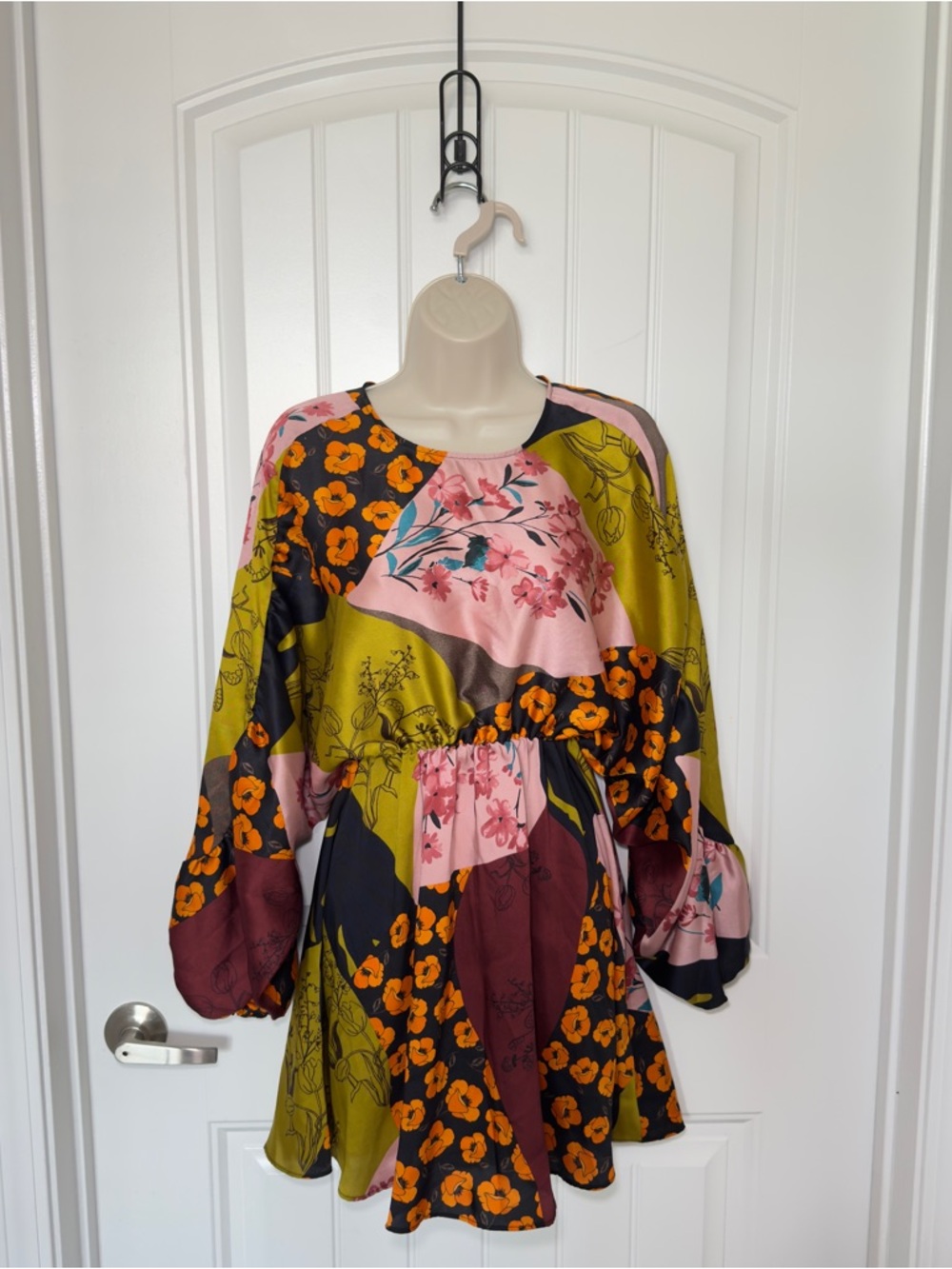 Zara XS Mixed Floral Patchwork Design Boho-Chic Mini Dress Dopamine Dressing